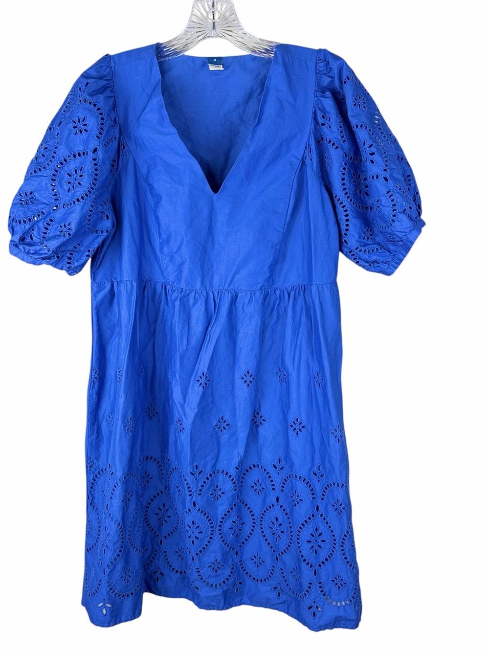 Old Navy Cobalt Blue Eyelet Puff Sleeve Cotton Dress Medium Cottagecore Romantic